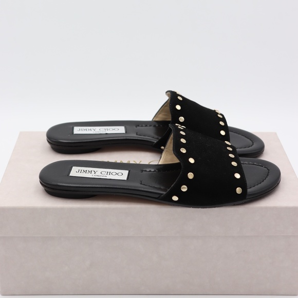 New Jimmy Choo Black Nanda Studded Slide Sandals - Picture 5 of 8
